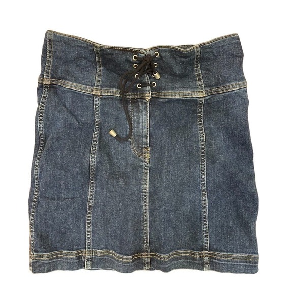 Free People Modern Femme Corset Denim Skirt Size 8 Y2K Summer Beach Vibe Lace Up - Picture 1 of 3